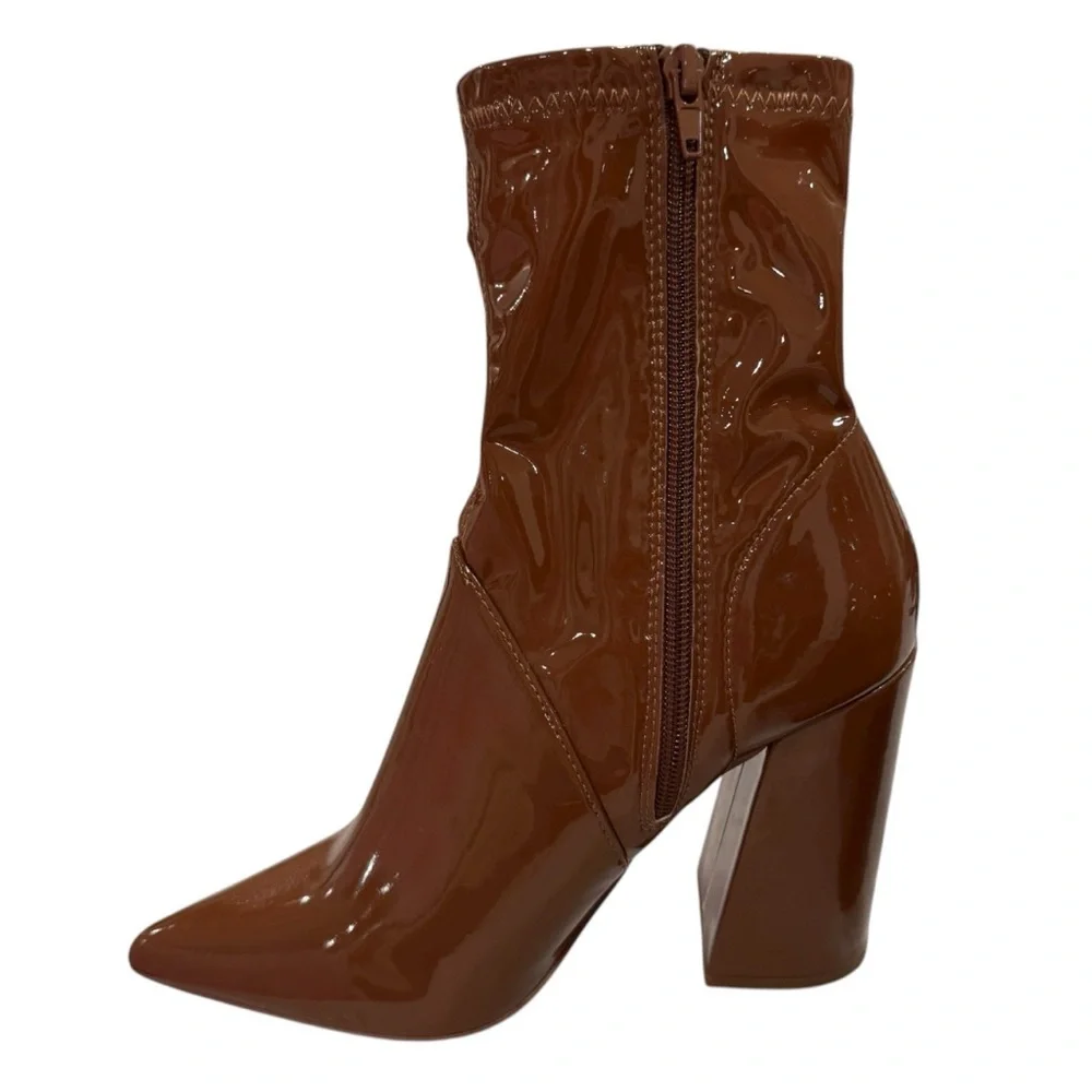 Steve Madden Glossy Brown Heeled Boots - Picture 4 of 11